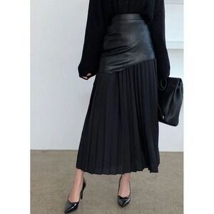 Commense Black Pleated Midi Skirt